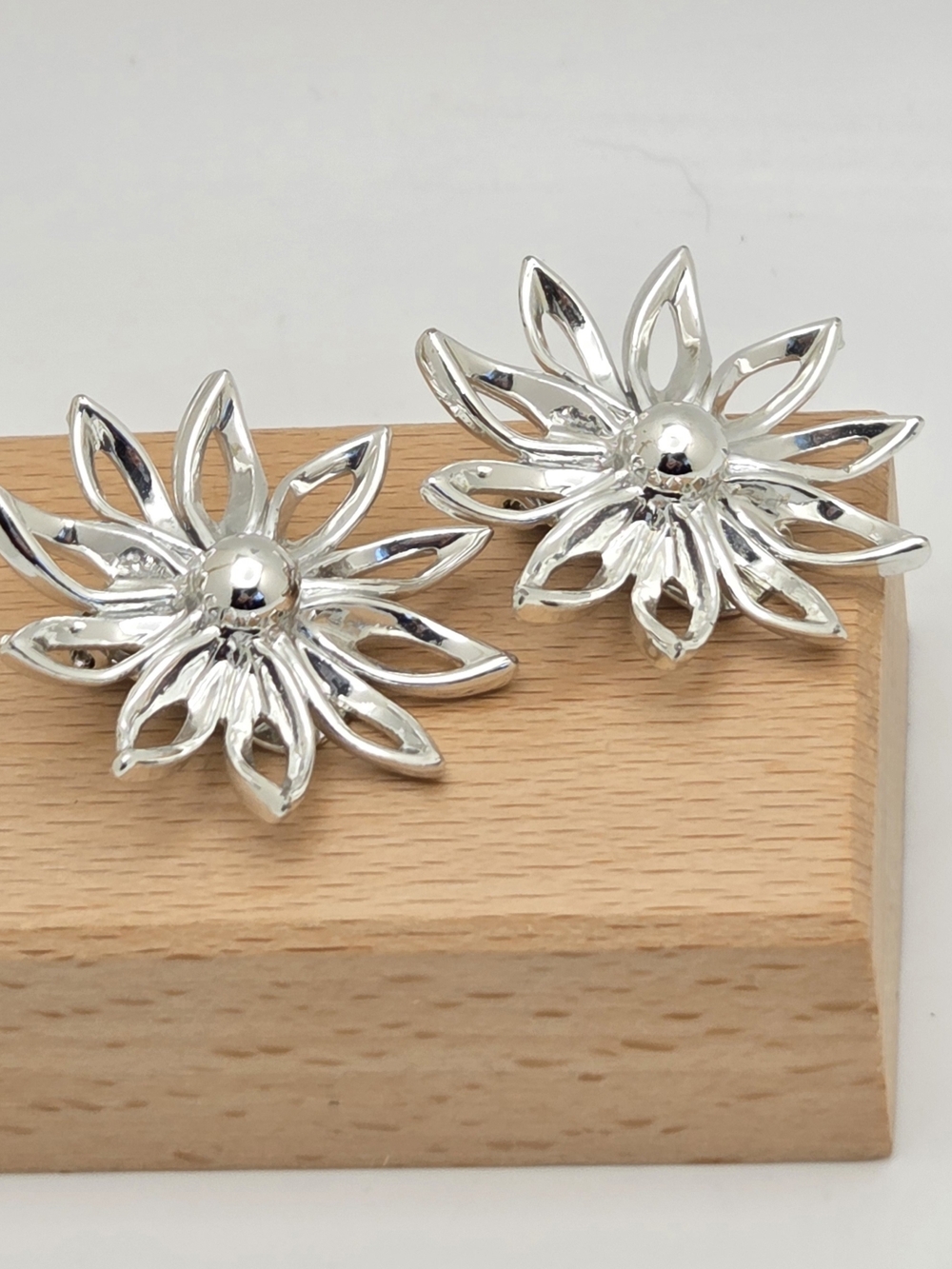 Vintage Kramer of New York Silver Tone Floral Clip-On Earrings